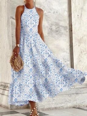 Floral Print Sleeveless Maxi Dress